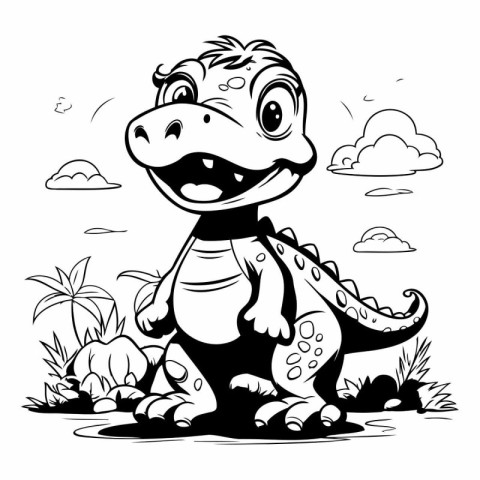 Illustration of a Cute Dinosaur Cartoon Character Coloring Book