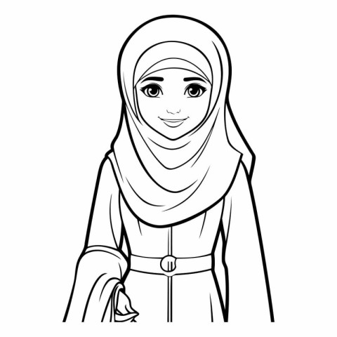 Hijab woman with hijab in outline style.