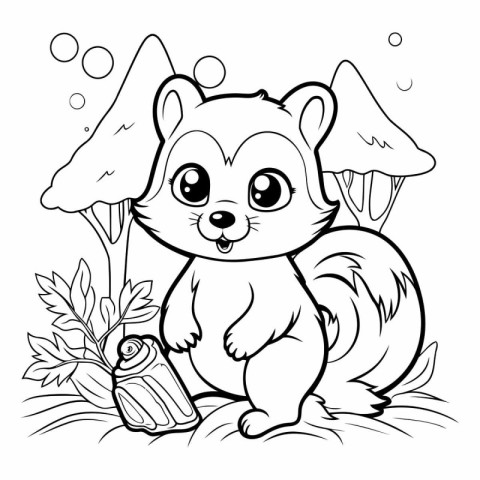 Black and White Cartoon Illustration of Cute Squirrel Animal for