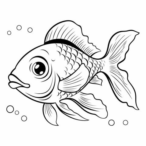 Black and white vector illustration of a fish. Isolated object o