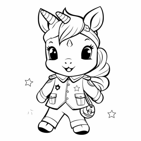 Black and White Cartoon Illustration of Cute Unicorn Fantasy Cha