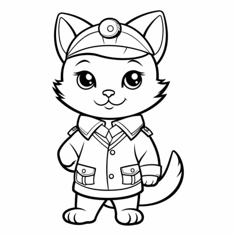 Black and White Cartoon Illustration of Cute Cat Animal Characte