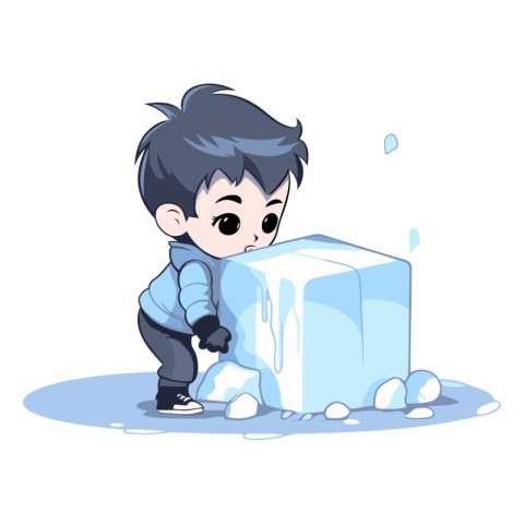 Cute little boy is playing with ice cube.