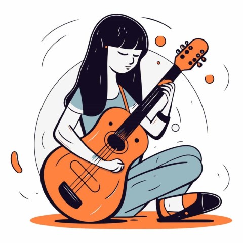 Girl playing guitar of a young woman playing guitar.