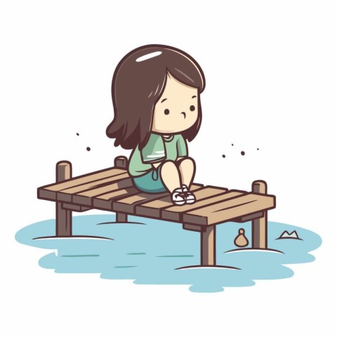 Illustration of a Little Girl Sitting on a Pier in the Water