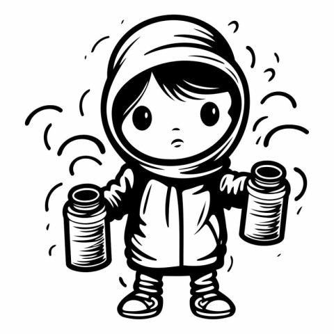 Cartoon Illustration of Cute Kid Boy in Winter Clothes with Wint