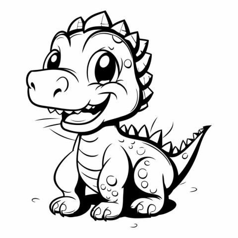 Cute Dinosaur - Black and White Cartoon Illustration. Isolated O