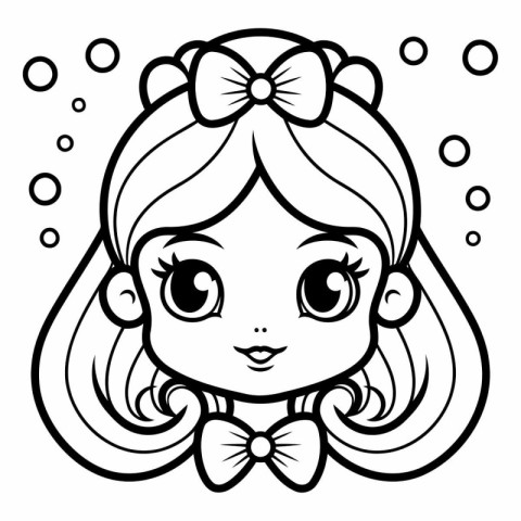 Cute cartoon girl with bow for coloring book.