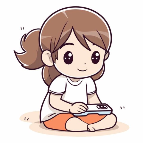 Illustration of a Cute Little Girl Playing with a Gamepad