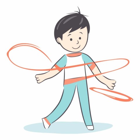 Illustration of a boy playing with hula hoop on white background