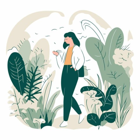 Vector illustration of a girl walking in the park. The concept o