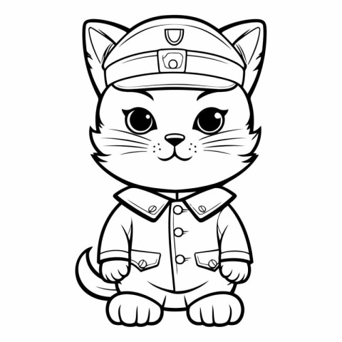 Black and White Cartoon Illustration of Cat Police Officer Chara