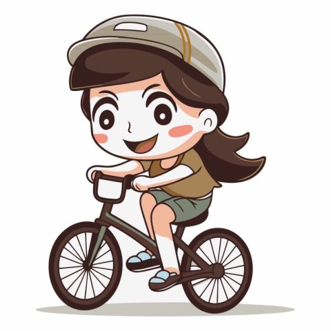 Cute girl riding bicycle isolated on white background.