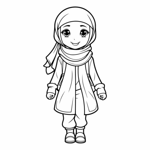 cute arabic girl wearing hijab cartoon vector illustration graph