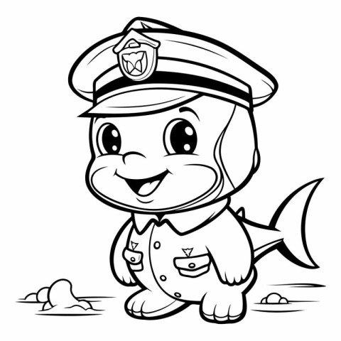 Black and White Cartoon Illustration of Cute Little Baby Sailor