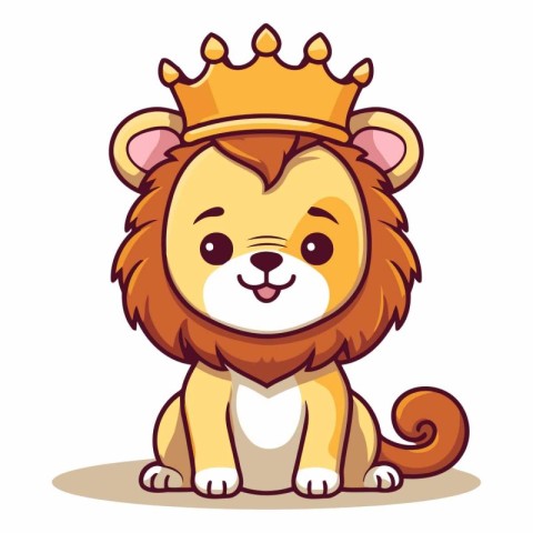 Cute lion with crown isolated on white background.