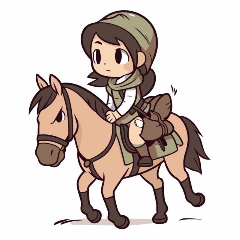 illustration of a girl in a military uniform riding a horse.