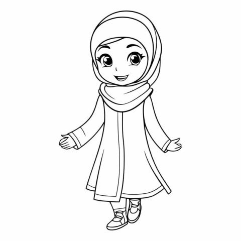 Arabic girl in traditional clothes for coloring book.