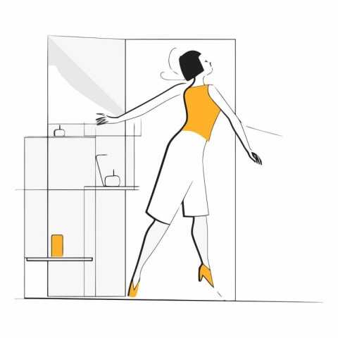 Vector illustration of a woman standing in front of the mirror i