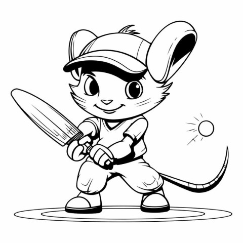 Cartoon mouse with a sword in his hand.