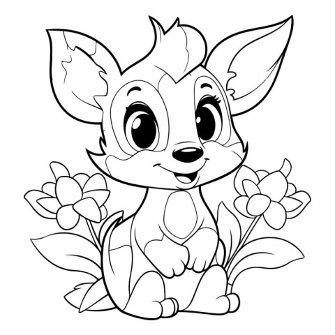 Coloring Page Outline Of a Cute Cartoon Deer With Flowers