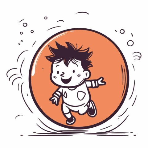 Vector illustration of a happy little boy running in an orange c