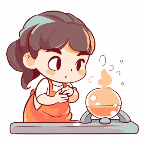 Illustration of a Cute Little Girl Playing with a Hot Pot