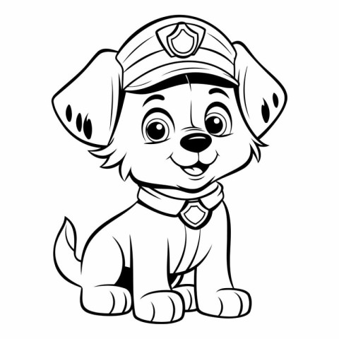 Cute puppy dog in a police uniform. Cartoon vector illustration.