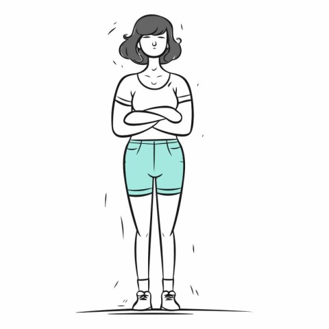 Vector illustration of a young woman standing with crossed arms.