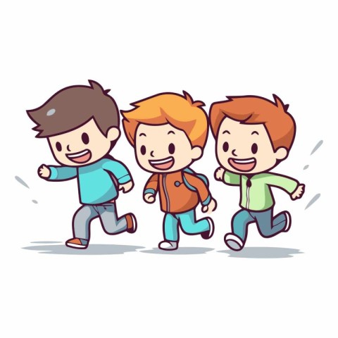 Illustration of a Group of Kids Running and Going to School.