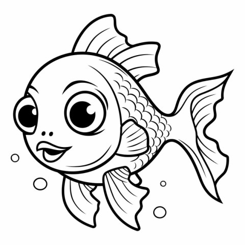 Coloring Page Outline Of a Cute Cartoon Fish Vector Illustration