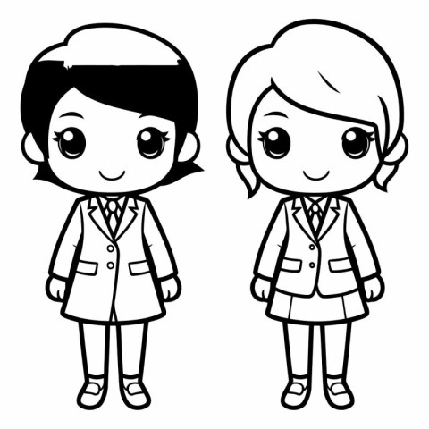 Vector illustration of a schoolgirl and a schoolgirl in uniform.