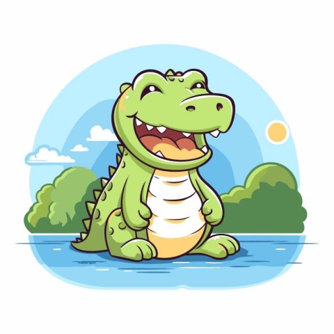Cute crocodile sitting on the river bank.