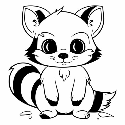 Black and White Cartoon Illustration of Cute Raccoon Animal Char