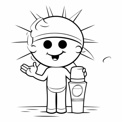 Illustration of a Kid Boy Wearing a Sun Cream and Waving