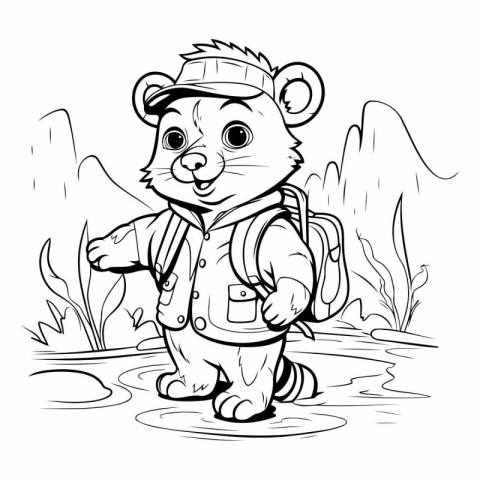 Vector illustration of a cartoon bear scout with backpack standi