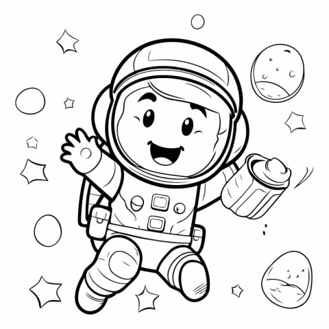 Coloring book for children: astronaut in space.