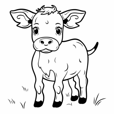 Black and White Cartoon Illustration of Cute Baby Cow Animal for