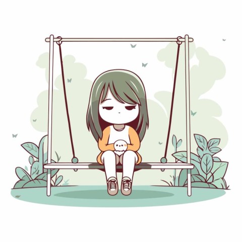 cute little girl sitting on swing character vector illustration