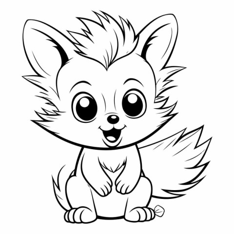 Cute cartoon fox - black and white vector illustration for color