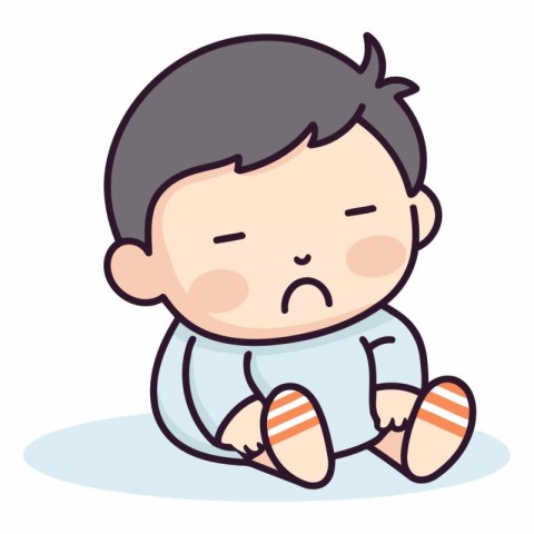 Cute baby boy crying in a flat style.