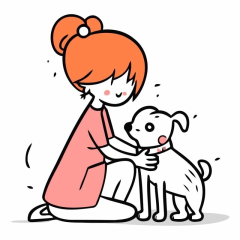 Girl and dog. Hand drawn vector illustration in doodle style.