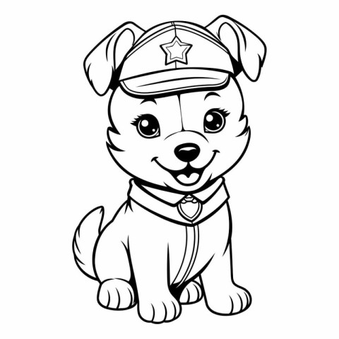 Black and White Cartoon Illustration of Cute Puppy Police Dog An