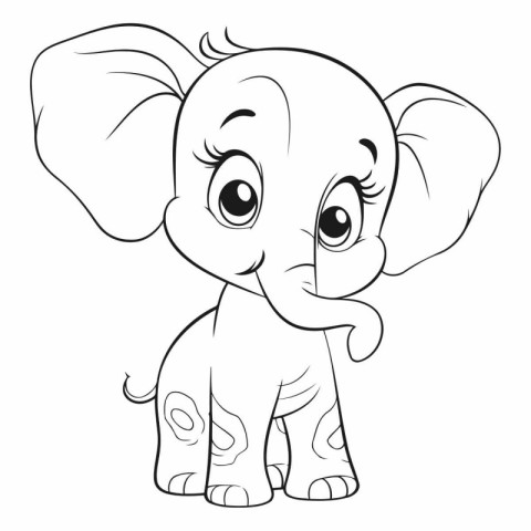 Cute Cartoon Elephant Coloring Page Isolated on White Background