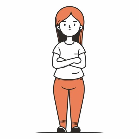 Vector illustration of a young woman standing with her arms cros