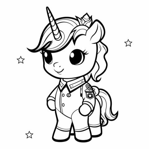 Black and White Cartoon Illustration of Cute Unicorn Fantasy Cha