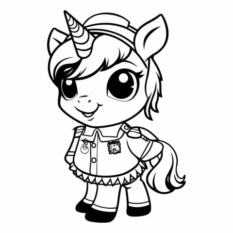 Unicorn - Black and White Cartoon Illustration for Coloring Book