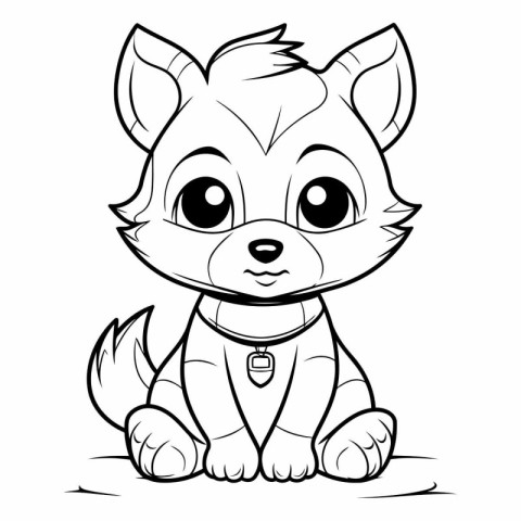 Black and White Cartoon Illustration of Cute Little Fox Animal C