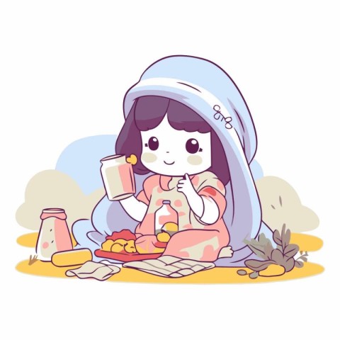 Cute little girl in pajamas reading a book