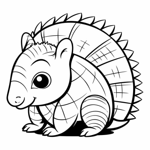 Black and White Cartoon Illustration of Cute Hedgehog Animal for